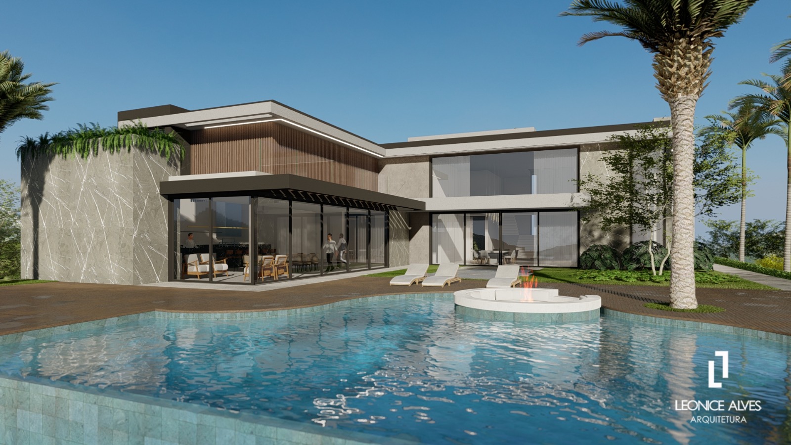 Render da área de lazer com piscina do projeto no Tamboré 1