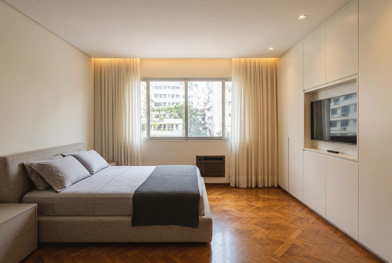 Mesmo quarto modernizado após a reforma