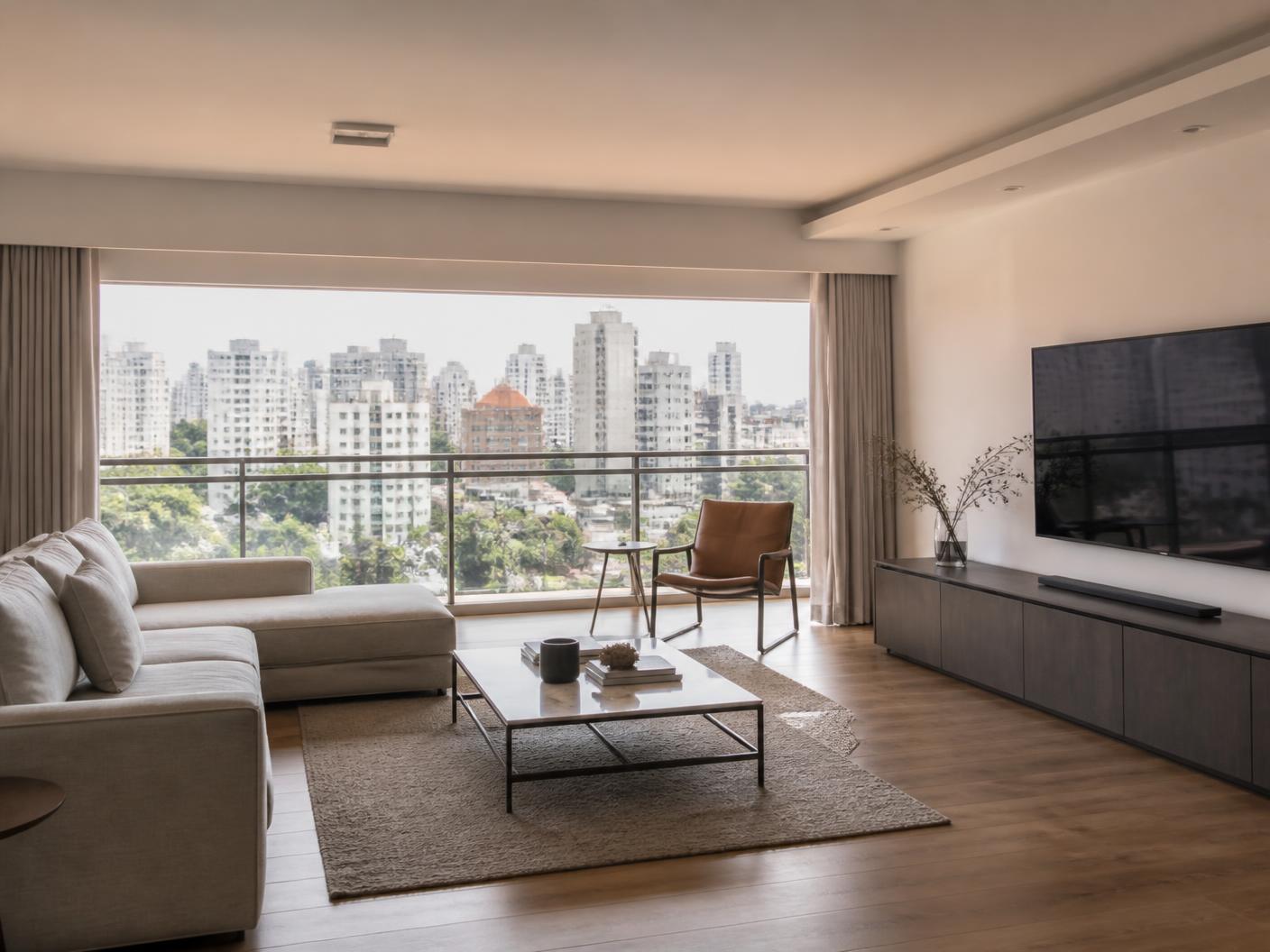 Sala de apartamento reformado e mobiliado, pronto para venda